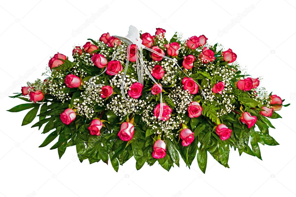 Colorful casket cover flower arrangement