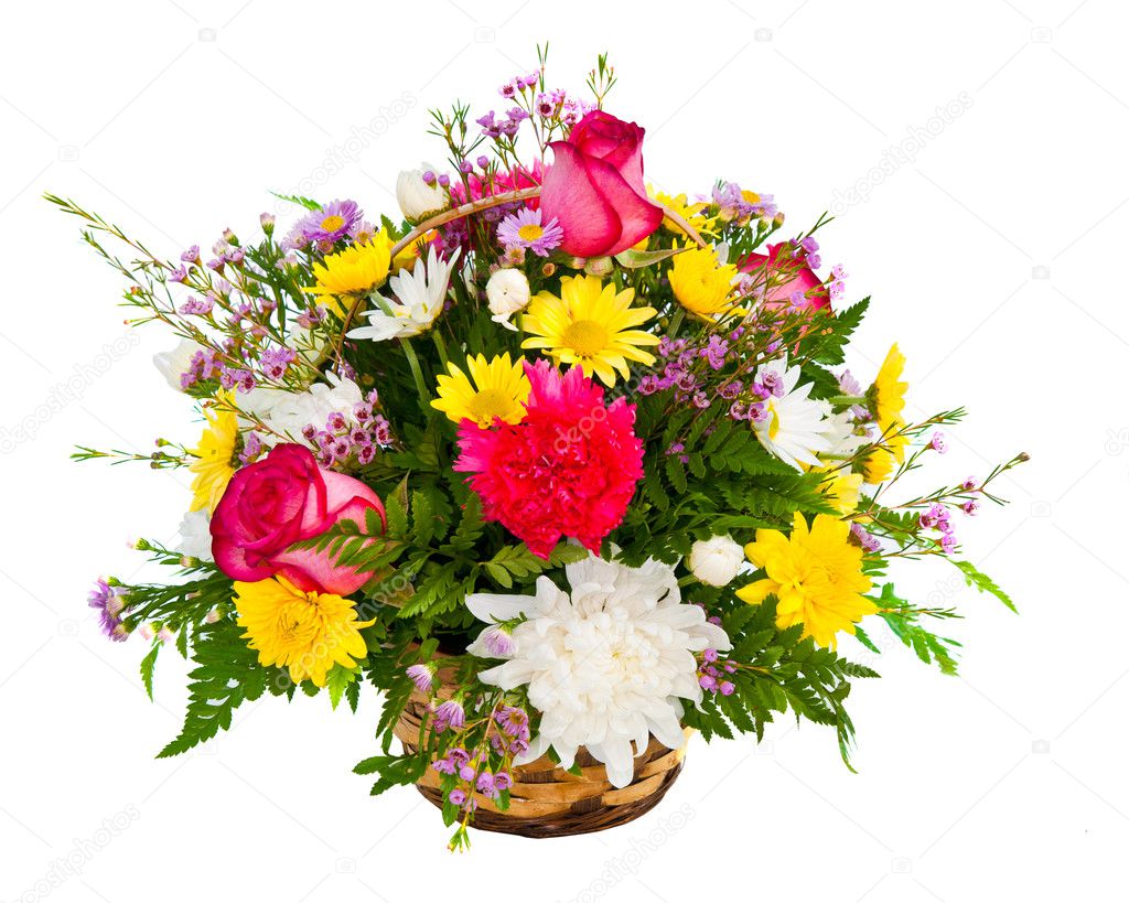 Colorful flower arrangement isolated on white.