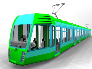 Beyaz bir arka plan üzerinde tramvay