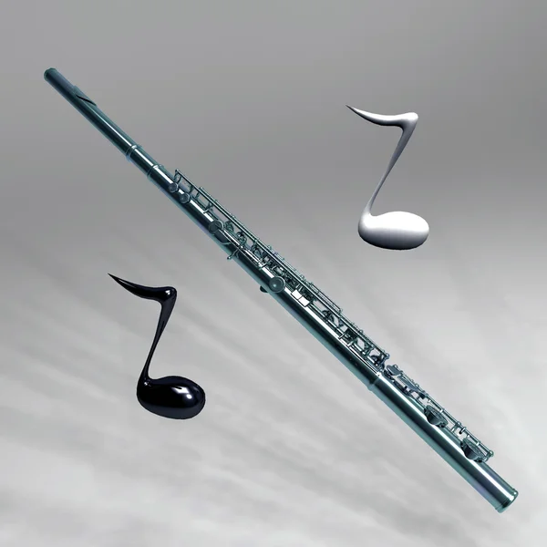 Flauta transversal e as notas — Fotografia de Stock