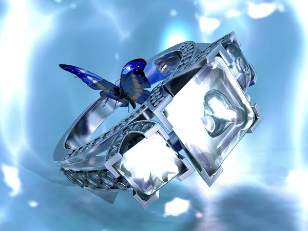 El anillo de diamantes y la mariposa — Foto de Stock