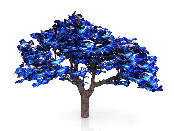 De boom met bladeren van blauwe vlinders — Stockfoto