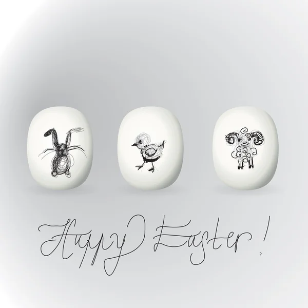 Trois œufs de Pâques avec RABBIT, POULET et AGNEAU — Image vectorielle