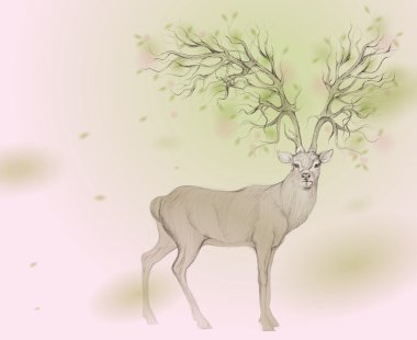 DEER with Antler like TREE clipart