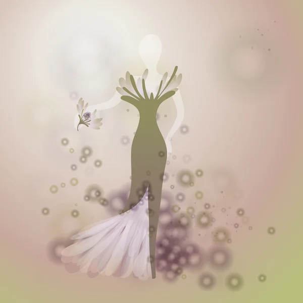 Fairy spring WEDDING DRESS — Stock Vector