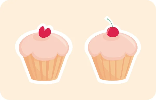 粉红色的背景上孤立的矢量甜松饼蛋糕 — 图库矢量图片