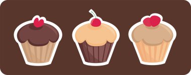 Vector sweet muffin cakes isolated on dark background clipart