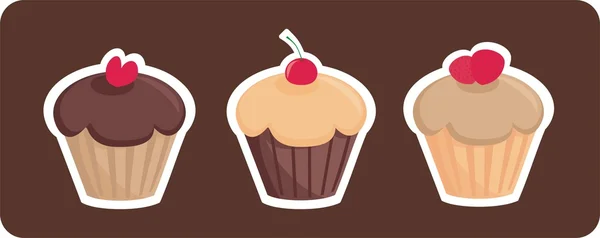 Gâteaux de muffins doux vectoriels isolés sur fond sombre — Image vectorielle