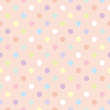 Colorful dots, baby pink background retro seamless vector pattern clipart