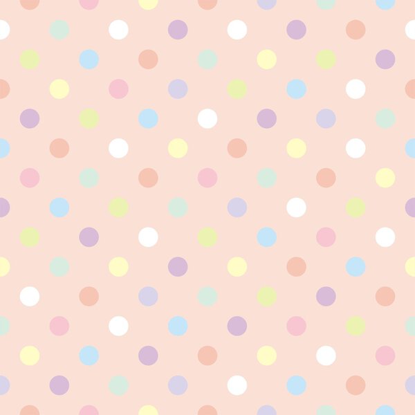 Colorful dots, baby pink background retro seamless vector pattern