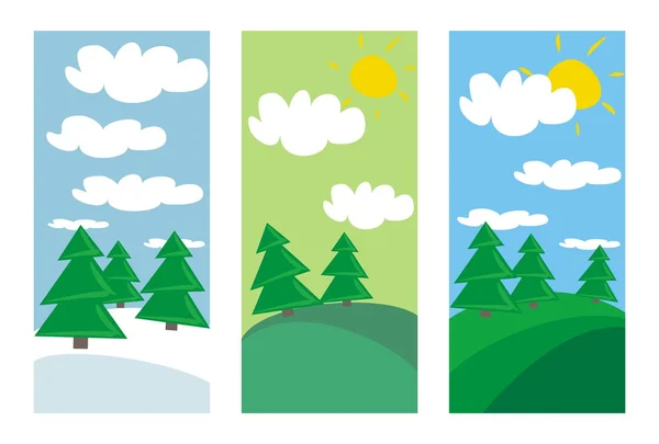 Winter, spring and summer landscape with trees - vector banners — Stok Vektör