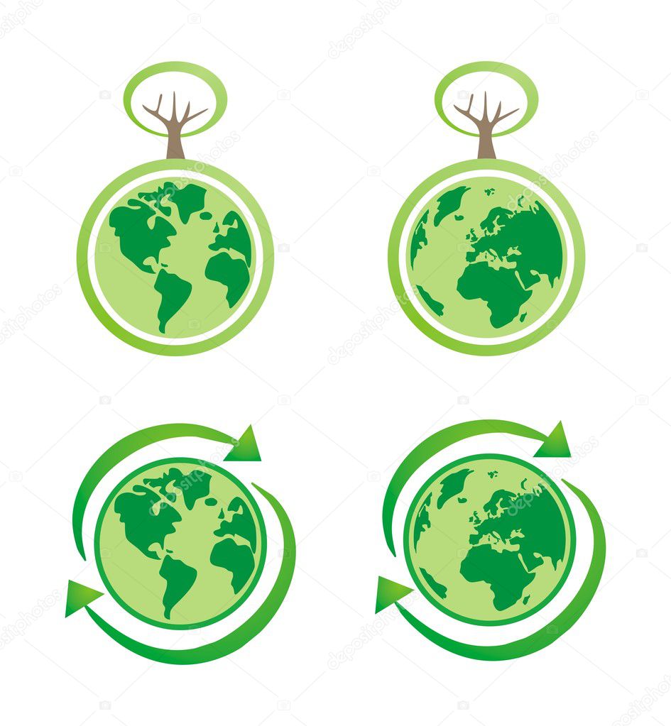 Vector isolated ecology icons with planet earth