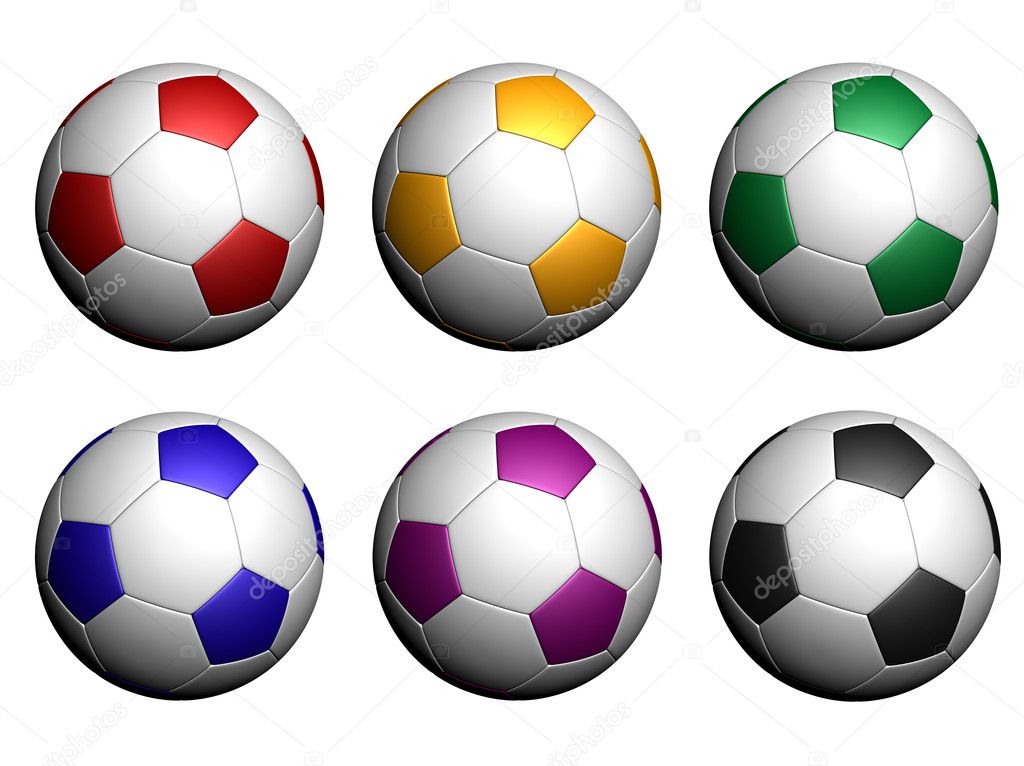 Colorful soccer balls isolated on white background ⬇ Stock Photo, Image
