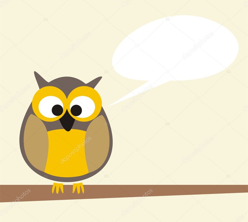 Funny talking owl sitting on the tree - vector illustration