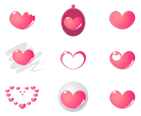 9 cute pink hearts vector set — Stock Vector