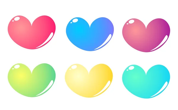 6 vector colorful hearts set isolated on white background — Stock Vector