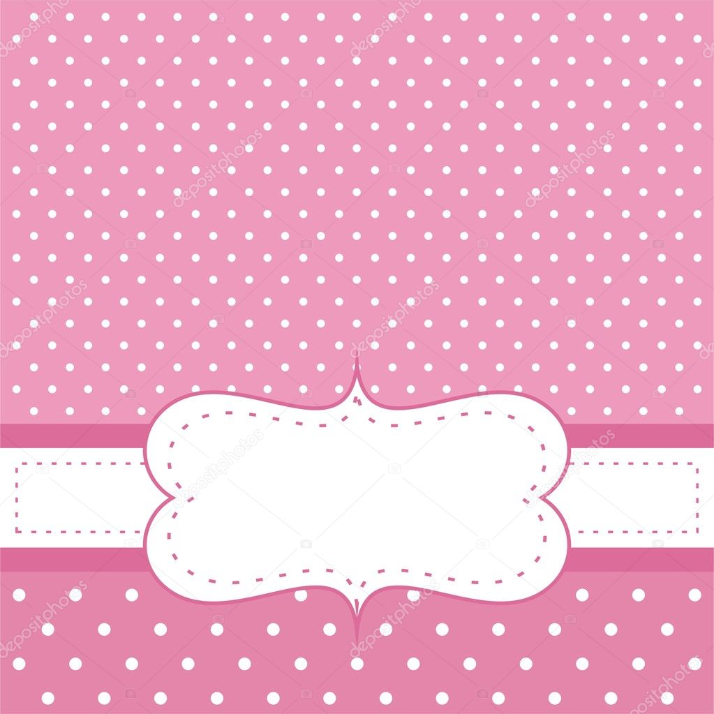 Sweet, baby pink polka dots vector card or invitation