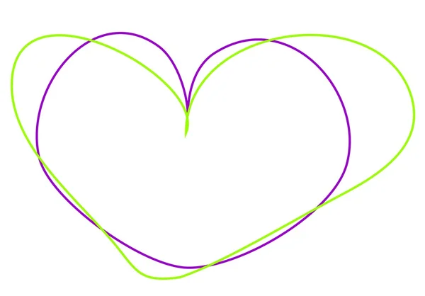 矢量剪影绿色和紫色的心在一起 — 图库矢量图片
