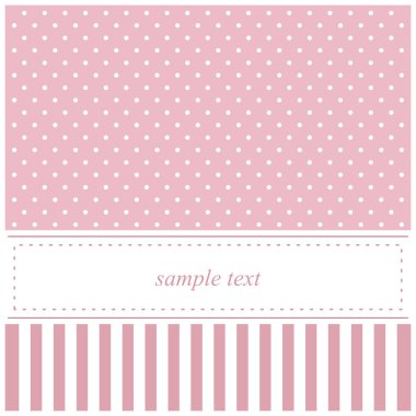 Pink vector card or baby shower invitation with polka dots clipart