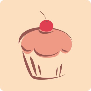 Sweet retro cupcake silhouette with cherry vector button clipart