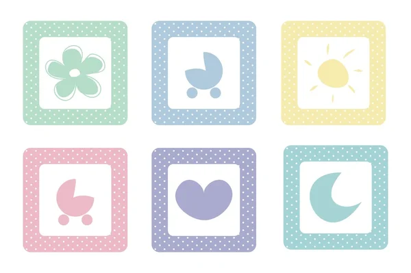 Pastell söta baby vektor ikoner med prickar — Stock vektor