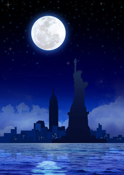 Full Moon On New York City — Stock Photo, Image
