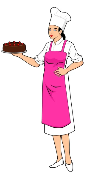 厨师与巧克力蛋糕 — 图库矢量图片