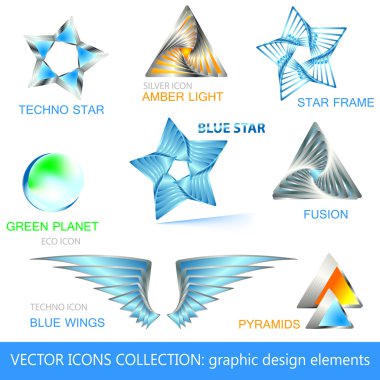 Vector icons, logos and design elements collection clipart