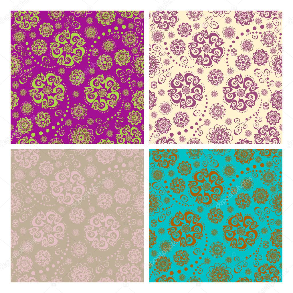 Floral seamless patterns and backgrounds set