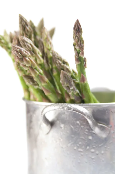 stock image Bunch of fresh asparagus on white background