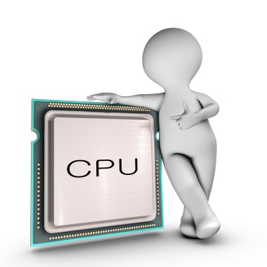 A character relies on a powerful CPU (Central processing unit) clipart