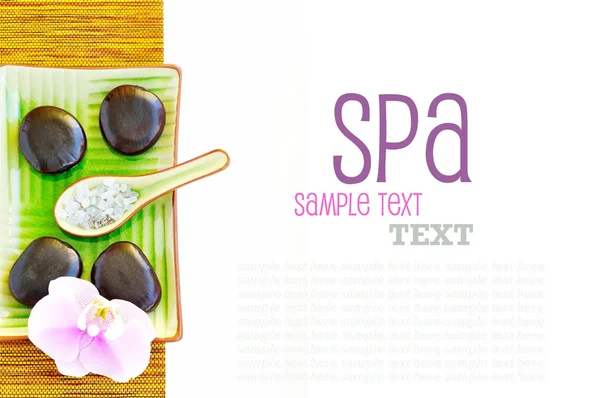 Spa concept (zen stones, sea salt and flower) — Stock Photo, Image