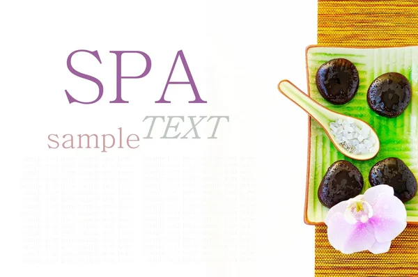 Spa concept (zen stones, sea salt and flower) — Stock Photo, Image