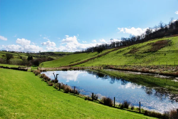 Tranquil pond in rolling English countryside — Stock Photo, Image