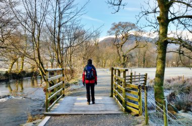 Female Hiker Frosty Winter Morning clipart