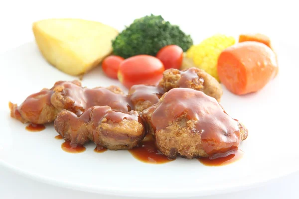 stock image Fried Chicken with tomato sauce and vegetable