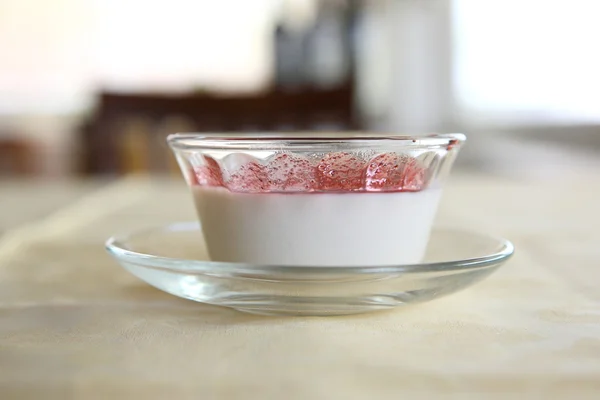 Cherry Panna Cotta pudding — Stock Photo, Image