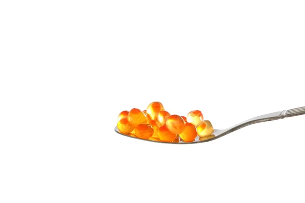 Spoon red caviar isolated in white background — Stock Photo, Image
