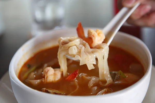 Stock image Tom Yum soup Thai traditional spicy prawn soup with noodle