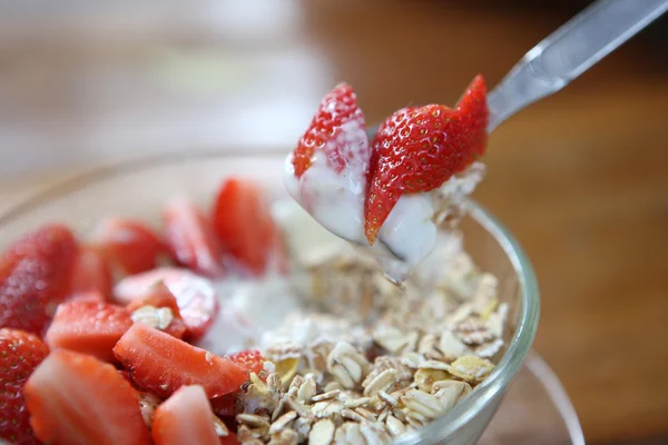 stock image Cereal with strawberry and yogurt