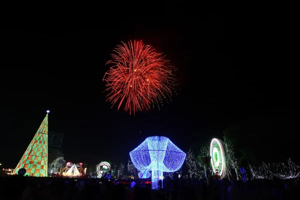 Fogos de artifício coloridos no aniversário de férias de ano novo — Fotografia de Stock