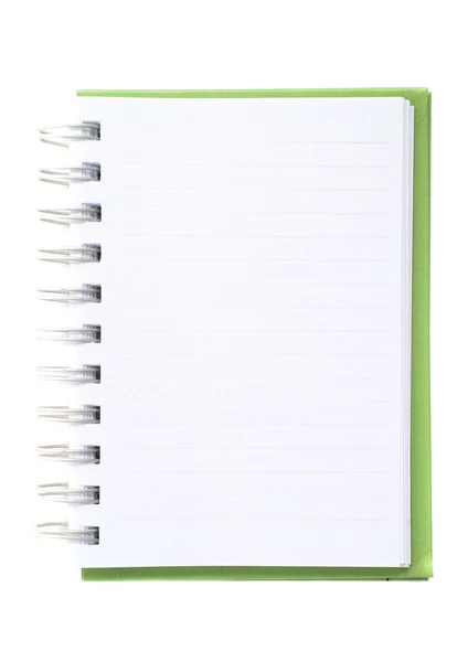 Notebook verde isolado em fundo branco — Fotografia de Stock