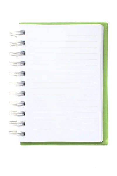 Notebook verde isolado em fundo branco — Fotografia de Stock