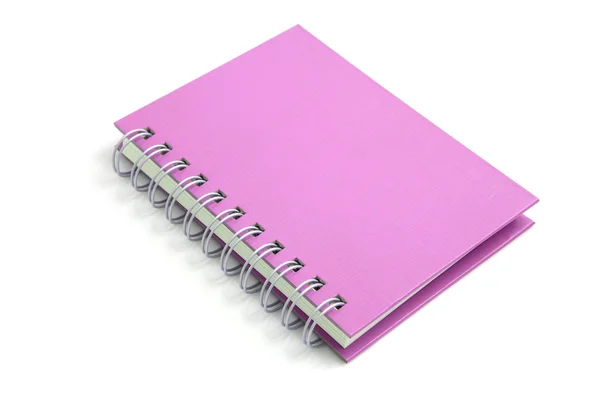 Pembe notebook beyaz arka planda izole — Stok fotoğraf