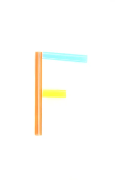 Alfabet f, kleurrijke stro — Stockfoto