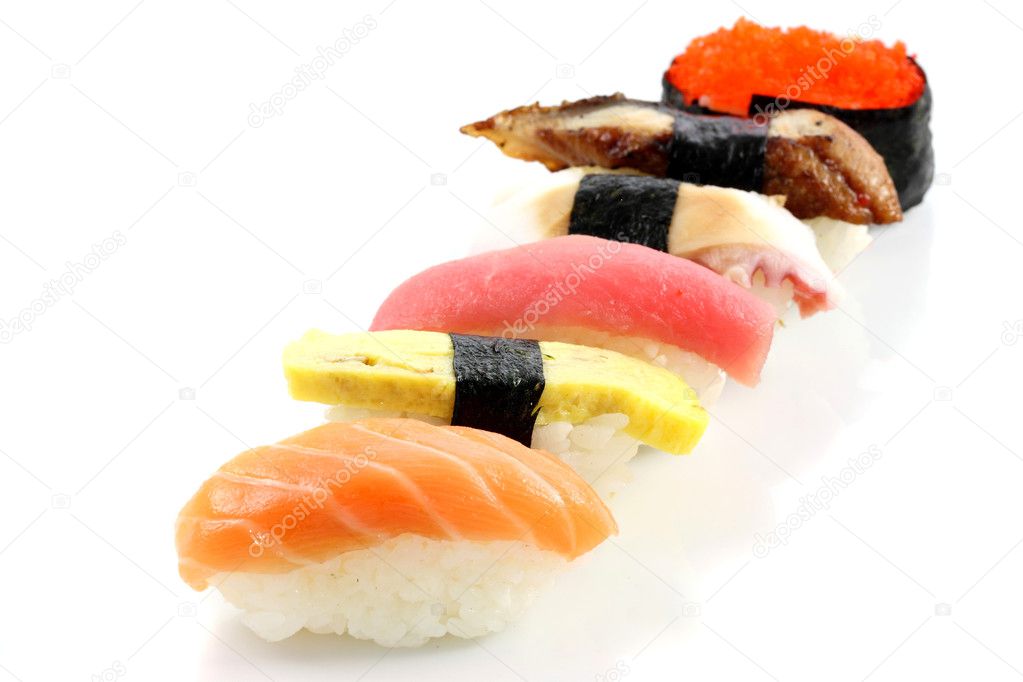 Mix sushi isolated in white background