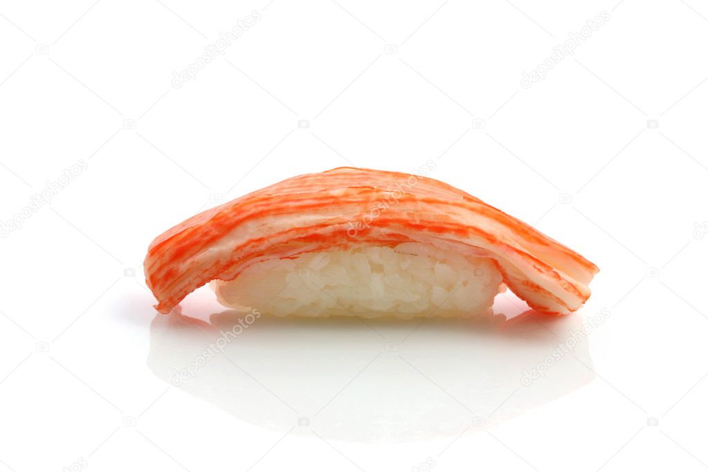 Imitation crabmeat sushi isolated in white background