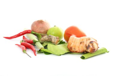 Thai food ingredient for Tom yum kung isolated in white backgrou clipart