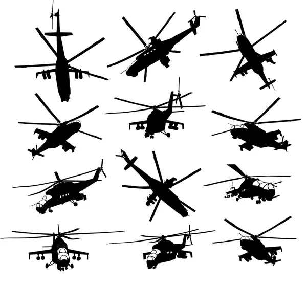 Vrtulník siluety sada — Stockový vektor