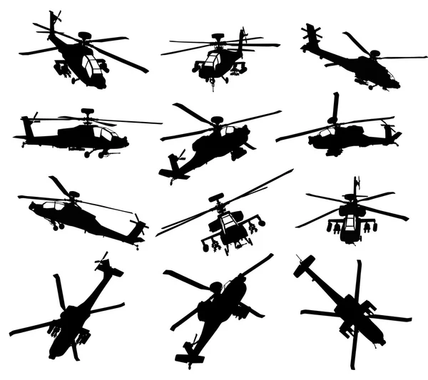 Conjunto de silhuetas de helicóptero — Vetor de Stock